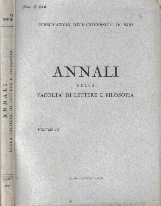 Annali della Facoltà di Lettere e Filosofia Volume IX 1964 - copertina