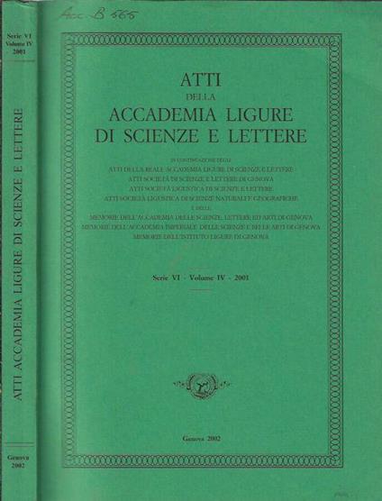 Atti della Accademia Ligure di scienze e lettere serie VI volume I 1998 - copertina