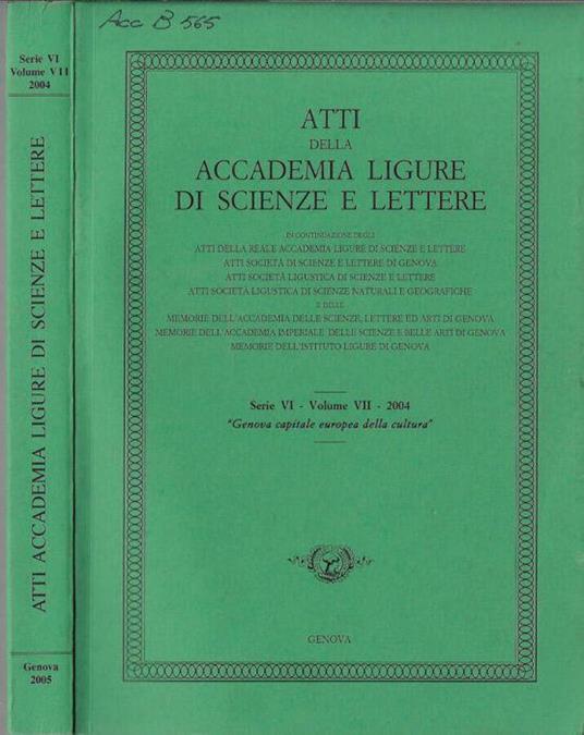 Atti della Accademia Ligure di scienze e lettere serie VI volume VII 2004 - copertina
