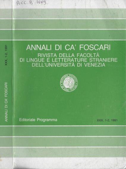 Annali di Cà Foscari anno XXX 1991 N. 1-2 - Giuliano Tamani - copertina