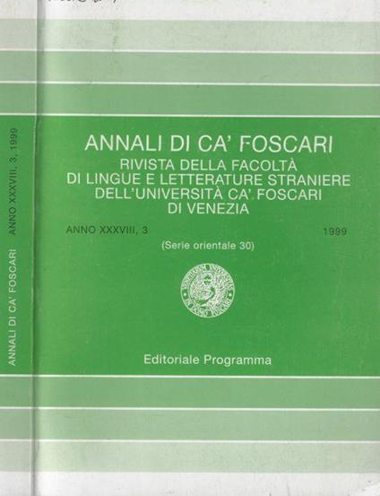 Annali di Cà Foscari anno XXXVIII 1999 N. 3 (serie orientale 30) - Giuliano Tamani - copertina
