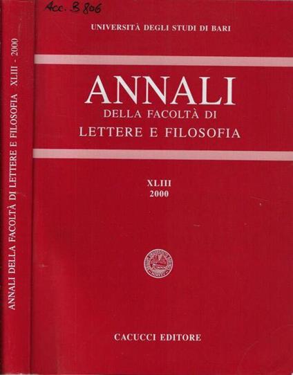 Università degli Studi di Bari annali della Facoltà di Lettere e Filosofia XLIII 2000 - copertina