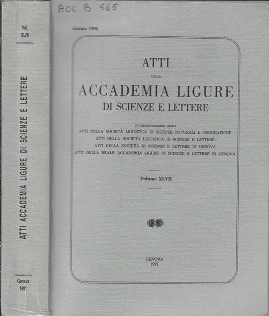 Atti della Accademia Ligure di scienze e lettere Volume XLVII 1990 - Luigi Brian - copertina