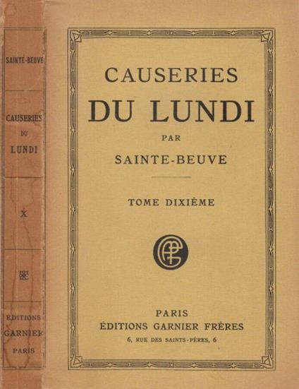 Causeries du lundi vol X - copertina