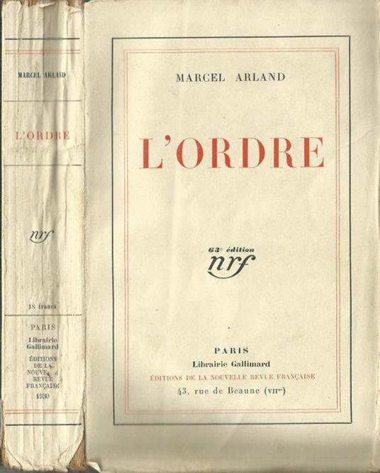 L' Ordre - Marcel Arland - copertina