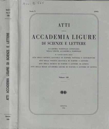 Atti della Accademia Ligure di scienze e lettere Volume LII 1995 - Luigi Brian - copertina