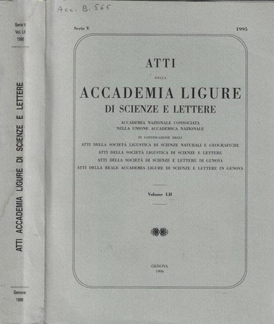 Atti della Accademia Ligure di scienze e lettere Volume LII 1995 - Luigi Brian - copertina