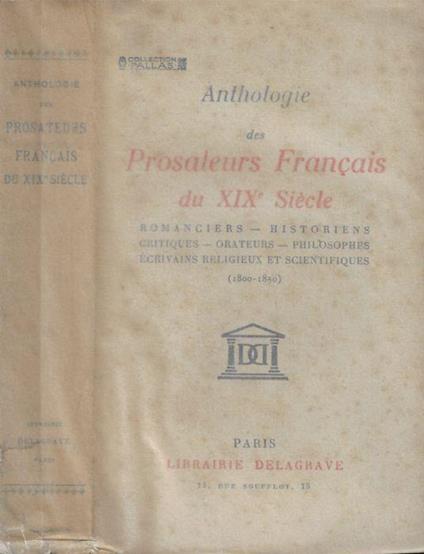 Anthologie des prosateurs francais du XIX siecle - Georges Pellissier - copertina