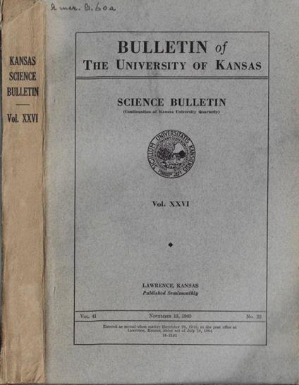 Bulletin of the University of Kansas. Science bulletin Vol. XXVI - copertina