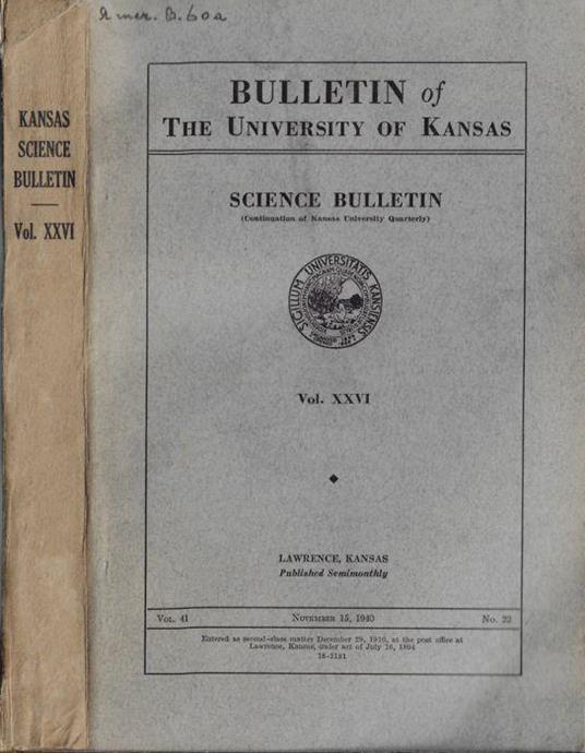 Bulletin of the University of Kansas. Science bulletin Vol. XXVI - copertina