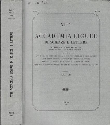 Atti della Accademia Ligure di scienze e lettere Volume LIII 1996 - Luigi Brian - copertina