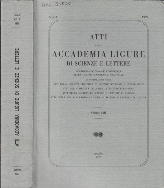 Atti della Accademia Ligure di scienze e lettere Volume LIII 1996 - Luigi Brian - copertina