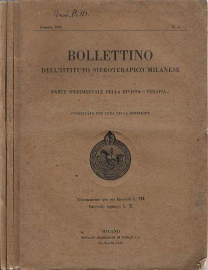 Bollettino dell'Istituto Sieroterapico Milanese - copertina