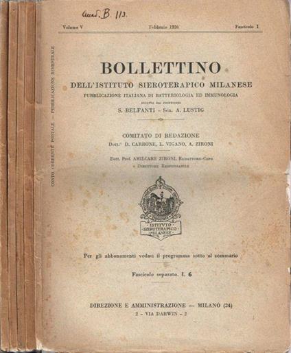 Bollettino dell'Istituto Sieroterapico Milanese - copertina