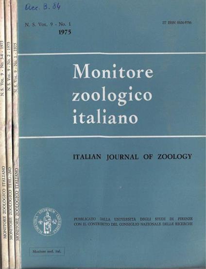 Monitore zoologico italiano N. 1, 2, 3-4 1975 - Leo Pardi - copertina