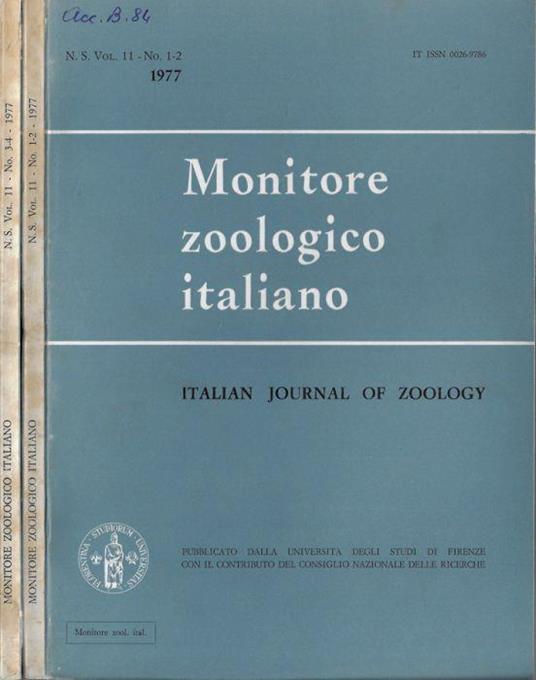 Monitore zoologico italiano N. 1-2, 3-4 1977 - Leo Pardi - copertina