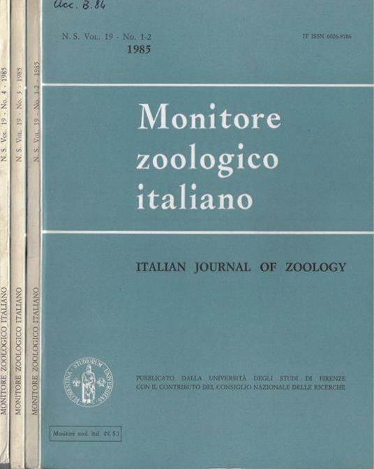 Monitore zoologico italiano N. 1-2, 3, 4 1985 - Leo Pardi - copertina