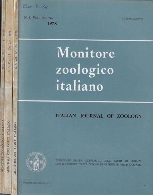 Monitore zoologico italiano N. 1, 2-3, 4 1978 - Leo Pardi - copertina