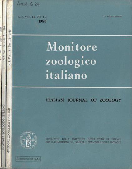 Monitore zoologico italiano N. 1-2, 3, 4 1980 - Leo Pardi - copertina
