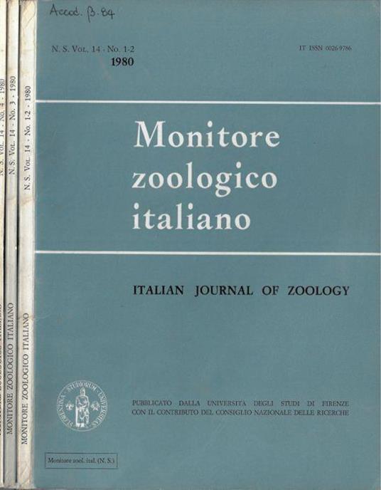 Monitore zoologico italiano N. 1-2, 3, 4 1980 - Leo Pardi - copertina