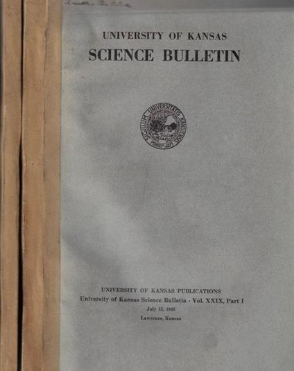 University of Kansas Science Bulletin Vol. XXIX part. I, II 1943 - copertina
