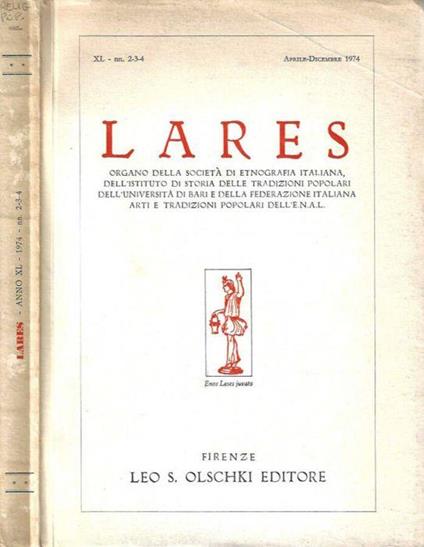 Lares, anno XL - nn. 2 - 3 - 4 Aprile - Dicembre 1974 - copertina