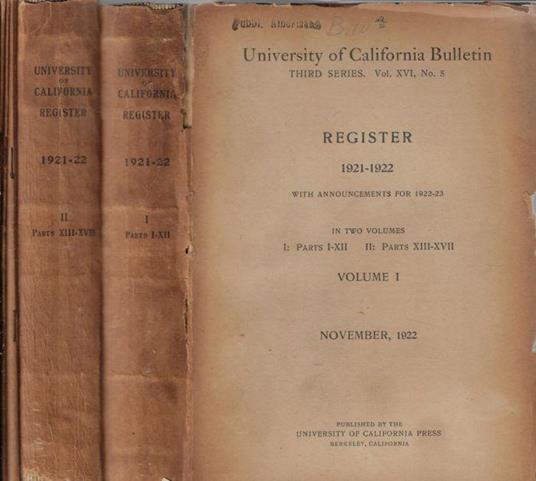 University of California Bulletin III series Vol. XVI N. 5*, 5**, 11, 13, 15 1922-1923 - copertina