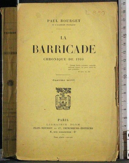 barricade chronique de 1910 - Paul Bourget - copertina