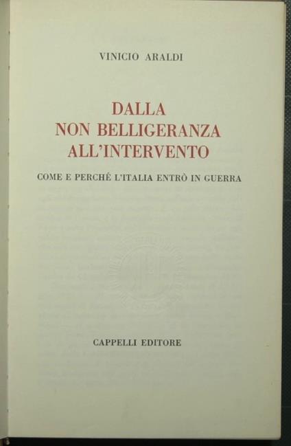 Dalla non belligeranza all'intervento - Vinicio Araldi - copertina