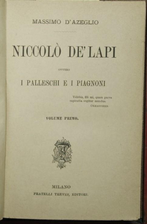 Niccolò de' Lapi ovvero I Palleschi e i Piagnoni - Massimo D'Azeglio - copertina