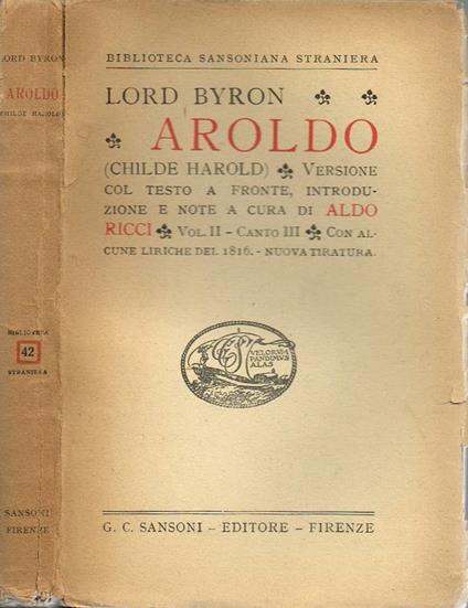 Aroldo (Childe Harold) - George G. Byron - copertina