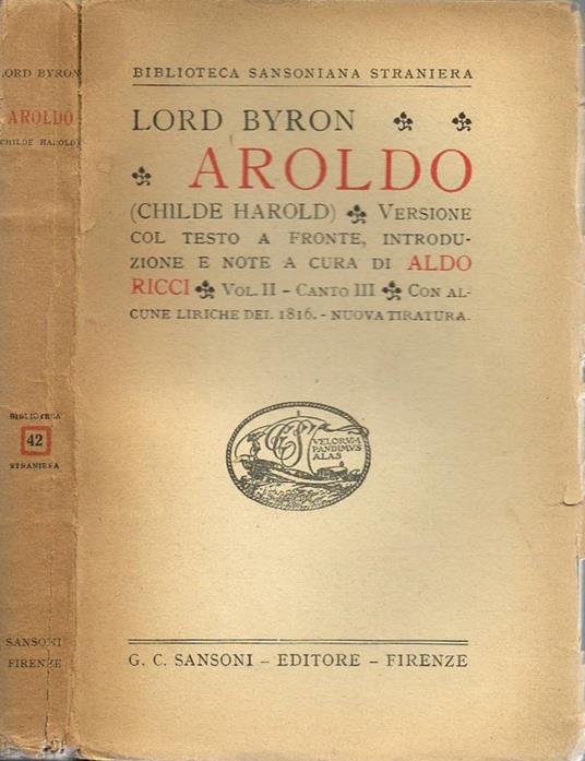 Aroldo (Childe Harold) - George G. Byron - copertina