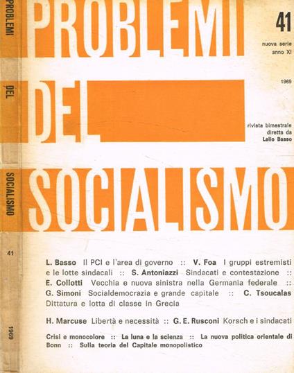 Problemi del socialismo. Rivista bimestrale nuova serie, n.41, anno 1969 - Lelio Basso - copertina