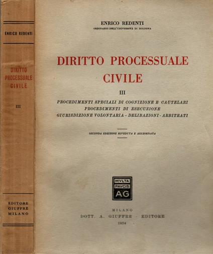 Diritto Processuale Civile - Enrico Redenti - copertina
