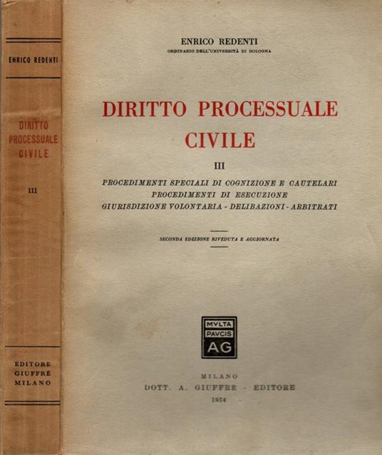 Diritto Processuale Civile - Enrico Redenti - copertina