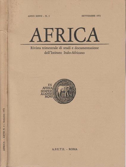Africa anno XXVII, n 3, sett 1972 - Teobaldo Filesi - copertina