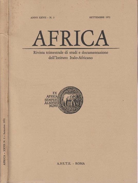 Africa anno XXVII, n 3, sett 1972 - Teobaldo Filesi - copertina