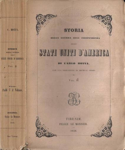 Storia della guerra dell' indipendenza degli Stati Uniti d' America Vol. II - Carlo Botta - copertina