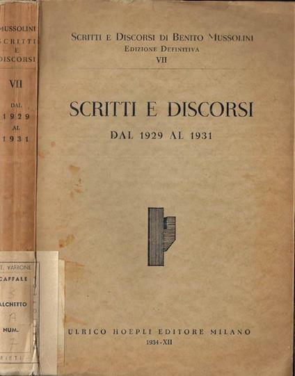 Scritti e discorsi dal 1929 al 1931 - Benito Mussolini - copertina