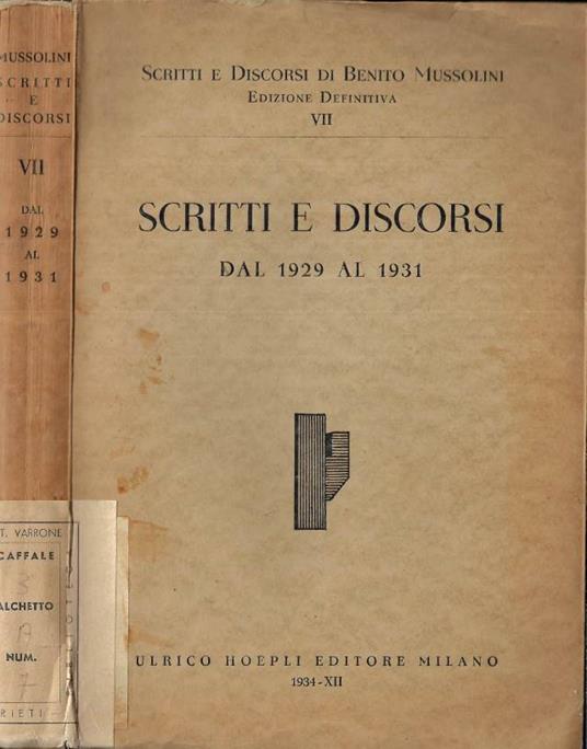 Scritti e discorsi dal 1929 al 1931 - Benito Mussolini - copertina