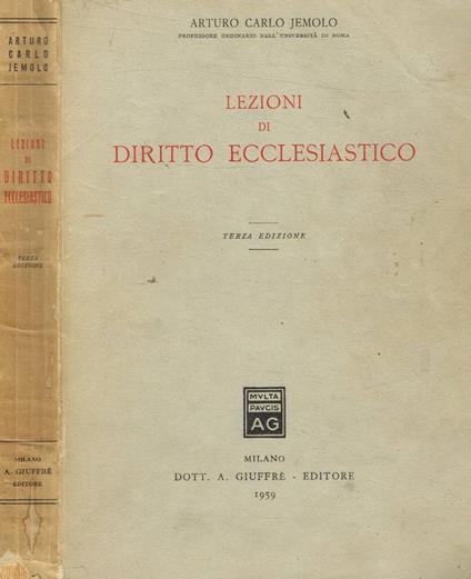 Lezioni di diritto ecclesiastico - Arturo Carlo Jemolo - copertina