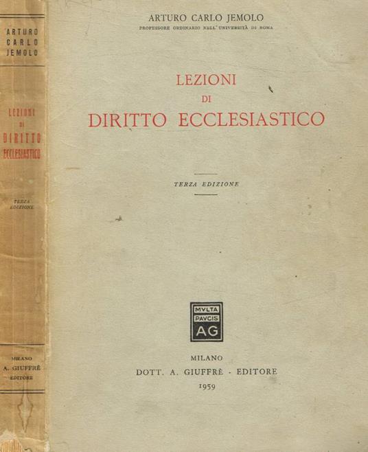 Lezioni di diritto ecclesiastico - Arturo Carlo Jemolo - copertina