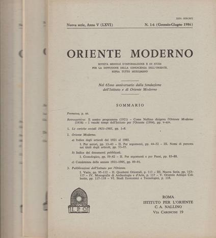 Oriente moderno, nuova serie, anno V (LXVI), n 1-6, 7-9, 10-12, 1986 - copertina