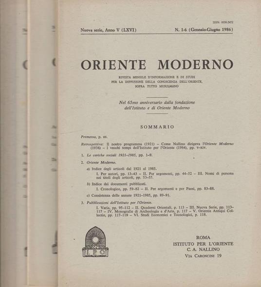 Oriente moderno, nuova serie, anno V (LXVI), n 1-6, 7-9, 10-12, 1986 - copertina