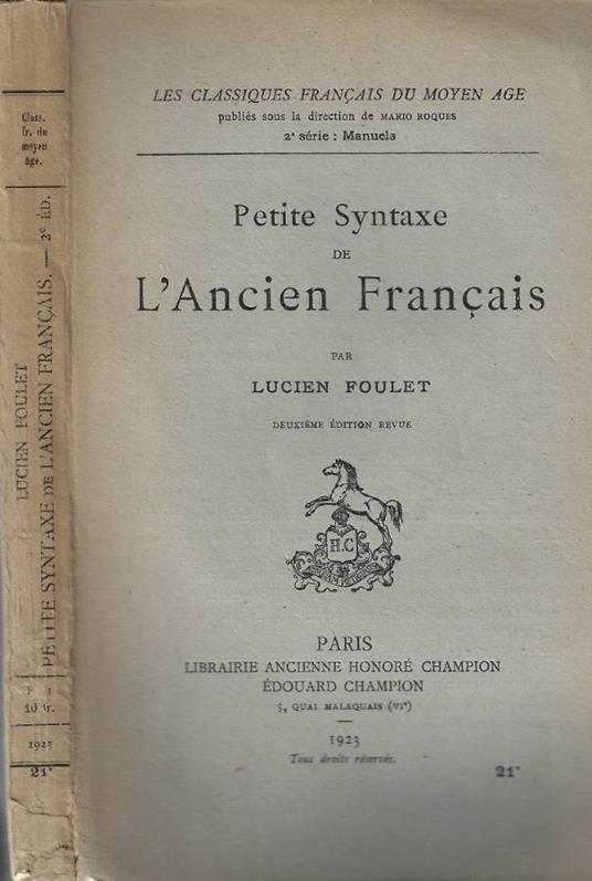 Petite syntaxe de l' Ancien Francais - copertina