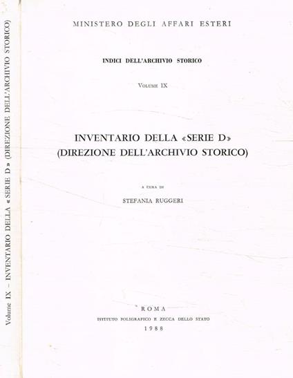 Inventario della Serie D (Direzione dell'archivio storico) - copertina