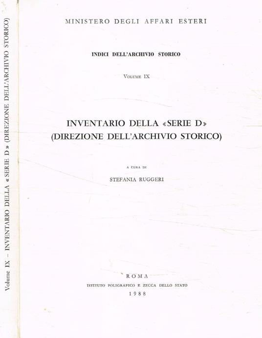 Inventario della Serie D (Direzione dell'archivio storico) - copertina