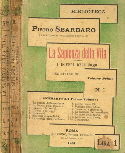La sapienza della vita ovvero i doveri dell'uomo e del cittadino 2voll - Pietro Sbarbaro - copertina
