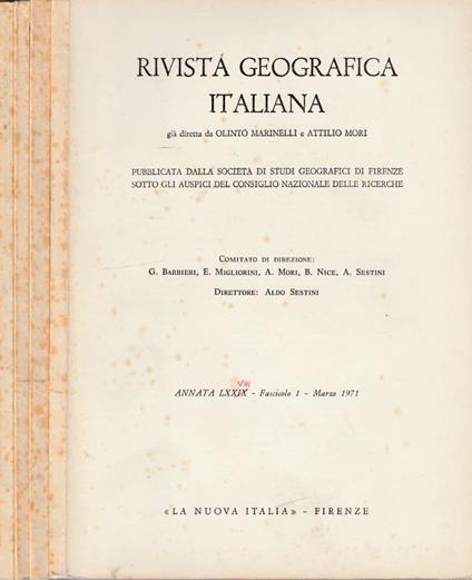 Rivista geografica italiana anno LXXVIII, n 1,2,3,4 1971 - Aldo Sestini - copertina