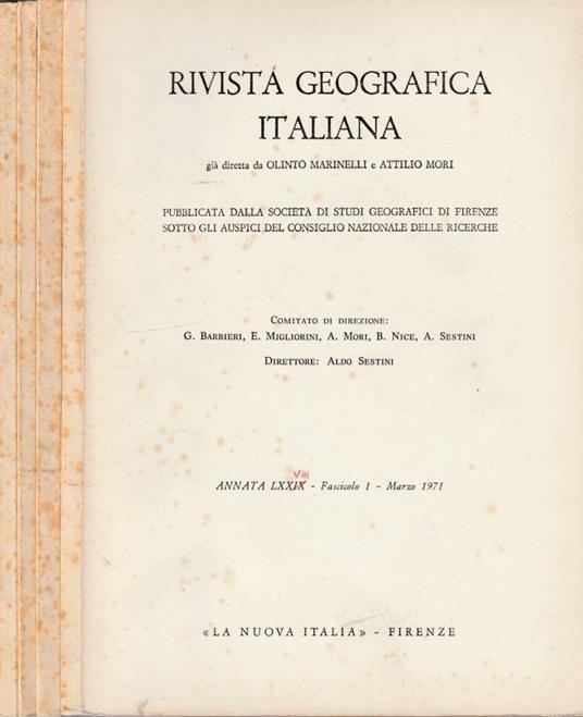 Rivista geografica italiana anno LXXVIII, n 1,2,3,4 1971 - Aldo Sestini - copertina